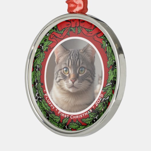 Cat Custom photo First Christmas wreath  Ornament Aus Metall (Links)