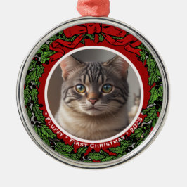 Cat Custom photo First Christmas wreath  Ornament Aus Metall