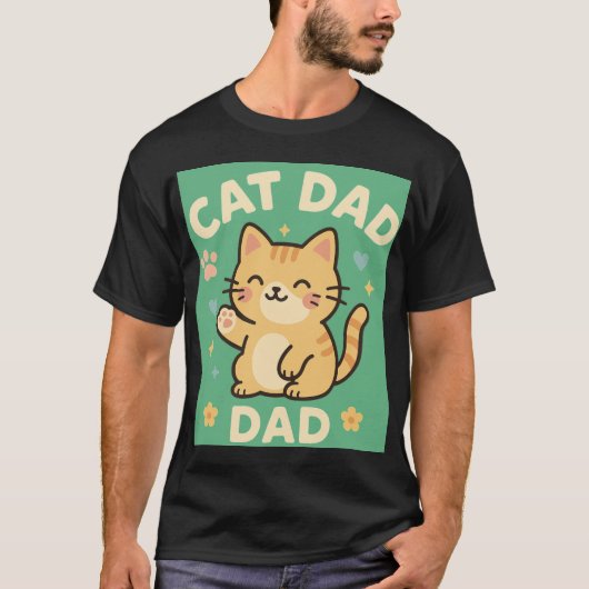 Cat Dad — Cute Orange Tabby Cartoon with Hearts &  T-Shirt (Vorderseite)