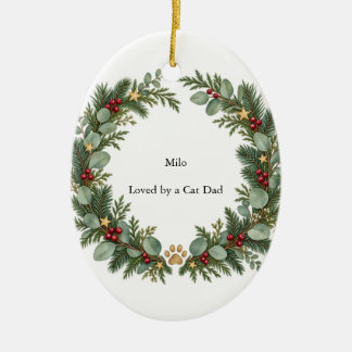 Cat Dad Evergreen Oval Keramik Ornament