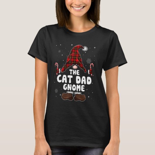 Cat Dad Gnome Buffalo Plaid Matching Family Christ T-Shirt (Vorderseite)