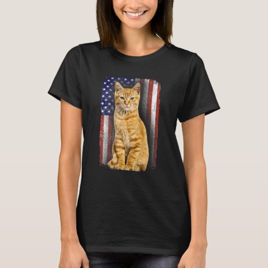 Cat Dad Mom 4th Of July Retro American Flag Kitten T-Shirt (Vorderseite)