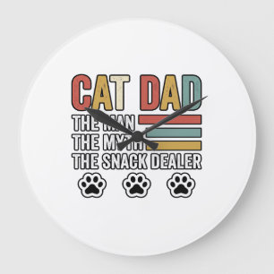 Cat Dad Vintage Lustiges Snack Dealer Shirt Design Große Wanduhr