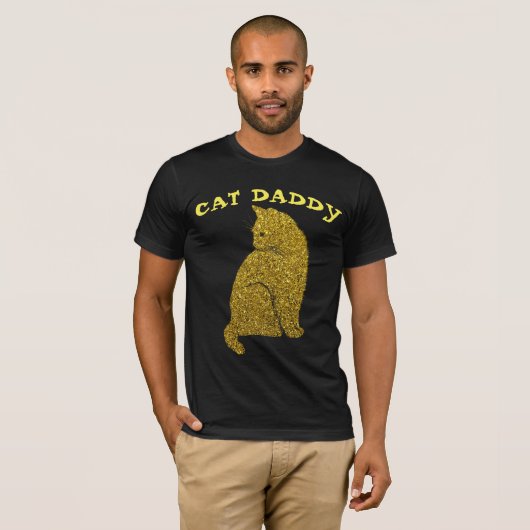 CAT DADDY IMITATS GOLD GLITZER BLACK T - SHIRT (Vorne ganz)
