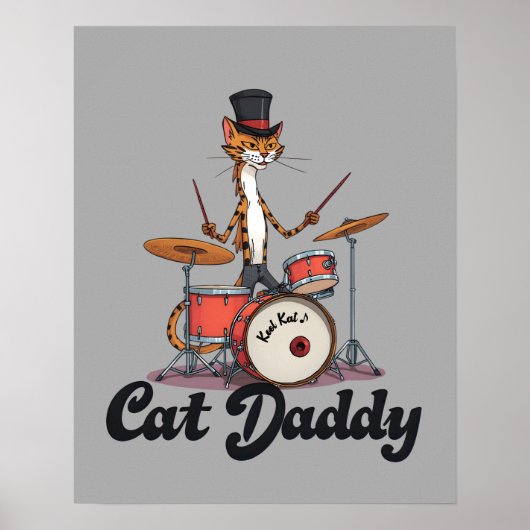 Cat Daddy Musician Drummer | Tabby Cats Lover Art Poster (Vorne)