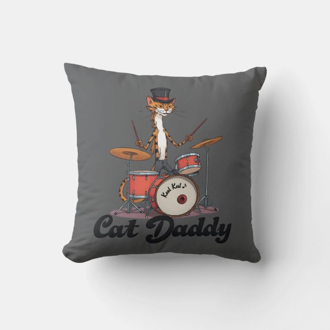 Cat Daddy Musician Drummer Tabby Cats Music Lover Kissen (Vorderseite)