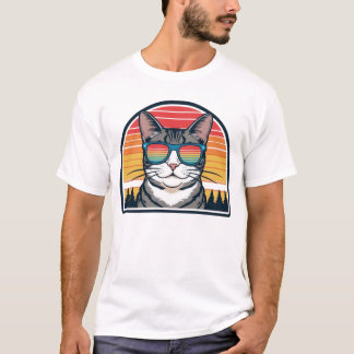 Cat Daddy Sonnenbrille Sonnenuntergang Retro Fell T-Shirt
