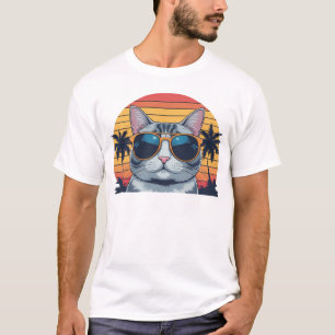 Cat Daddy Sonnenbrille Sonnenuntergang Retro Fell  T-Shirt