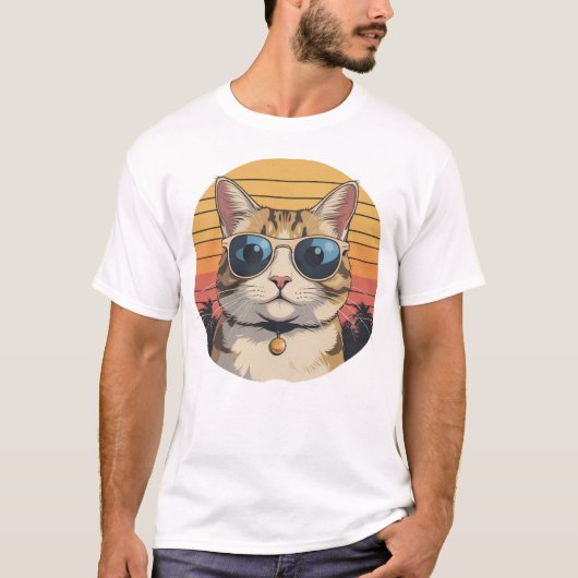 Cat Daddy Sunglasses Sunset Retro Fur Dad Papa T-Shirt (Vorderseite)