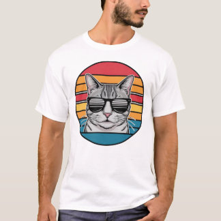 Cat Daddy Sunglasses Sunset Retro Fur Dad Papa T-Shirt