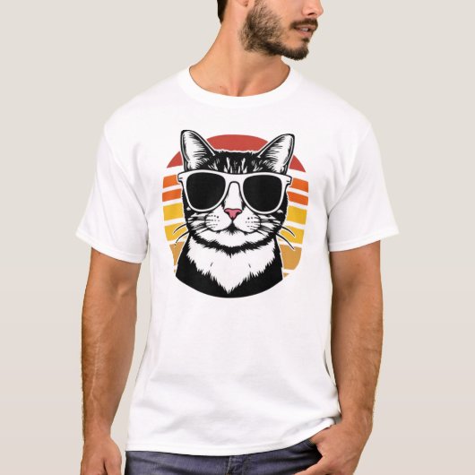 Cat Daddy Sunglasses Sunset Retro Fur Dad Papa T-Shirt (Vorderseite)