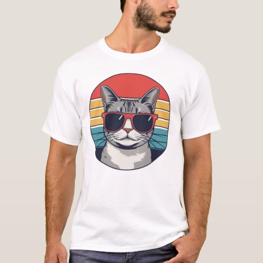 Cat Daddy Sunglasses Sunset Retro Fur Dad Papa T-Shirt (Vorderseite)