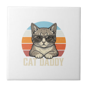 Cat Daddy Vintage Sonnenuntergang Cool Cat Shirt D Fliese