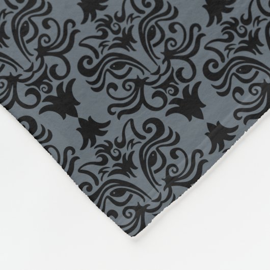 Cat Damask Large Print Slate Fleece Blanken (Ecke)