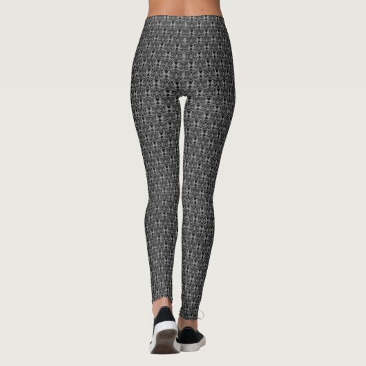 Cat Damask Schwarze und Graue Leggings (Rückseite)