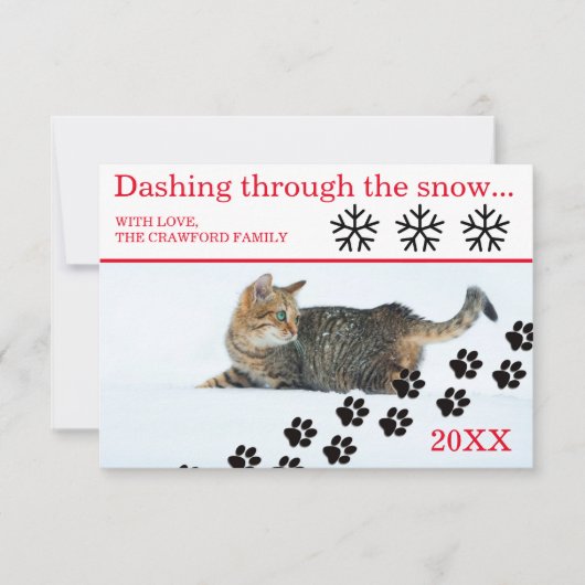 Cat Dashing Through the Snow - 3x5 Weihnachtskarte Einladung (Vorderseite)