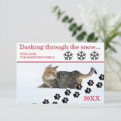 Cat Dashing Through the Snow - 3x5 Weihnachtskarte Einladung (Stehend Vorderseite)
