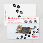 Cat Dashing Through the Snow - 3x5 Weihnachtskarte Einladung (Vorne/Hinten)