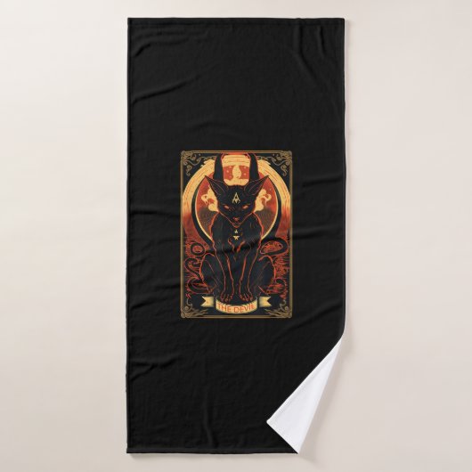 Cat Devil Tarot Card Grafik Illustration Badehandtuch (Badehandtuch)