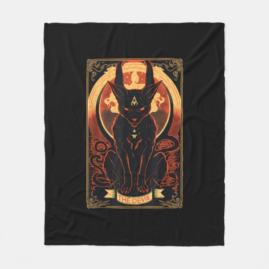 Cat Devil Tarot Card Grafik Illustration Fleecedecke (Vorderseite)