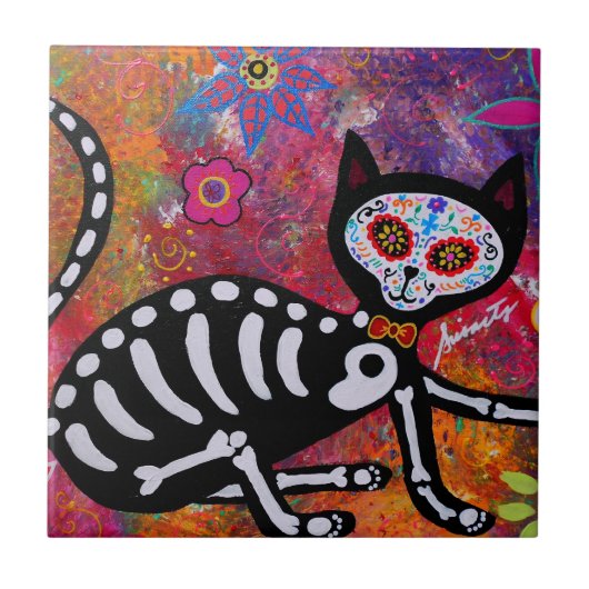 CAT DIA DE LOS MUERTOS TILE FLIESE (Vorderseite)