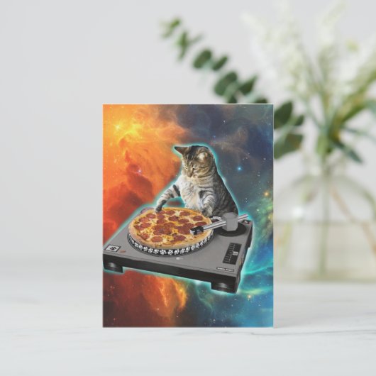 Cat dj disk jockey's sound table postkarte (Stehend Vorderseite)