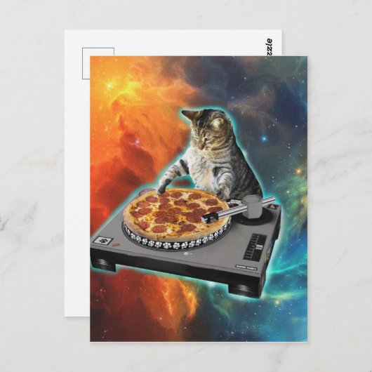 Cat dj disk jockey's sound table postkarte (Vorne/Hinten)
