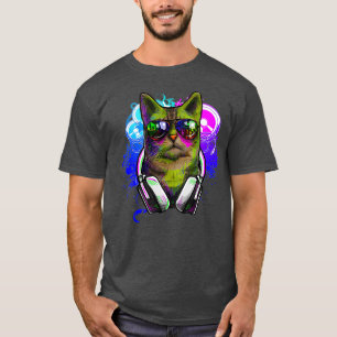 Cat DJ Shirt Rave DJ Tee Shirts DJ EDM Rave