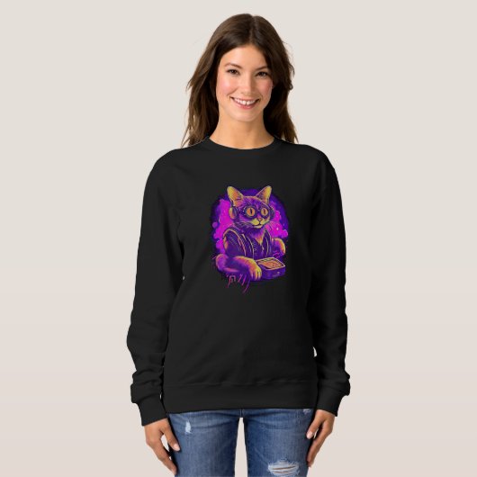Cat DJ Sweatshirt (Vorne ganz)