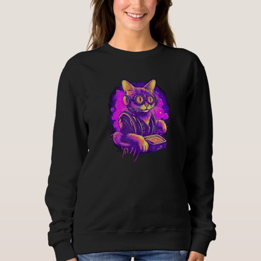 Cat DJ Sweatshirt (Vorderseite)