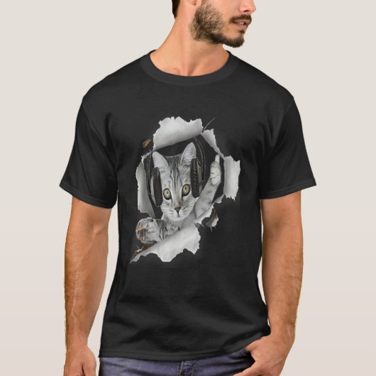 Cat Dj Torn Cloth T-Shirt (Vorderseite)