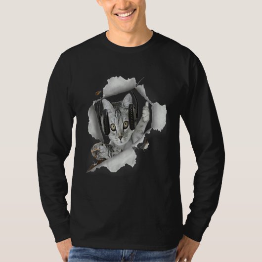 Cat Dj Torn Cloth T-Shirt (Vorderseite)