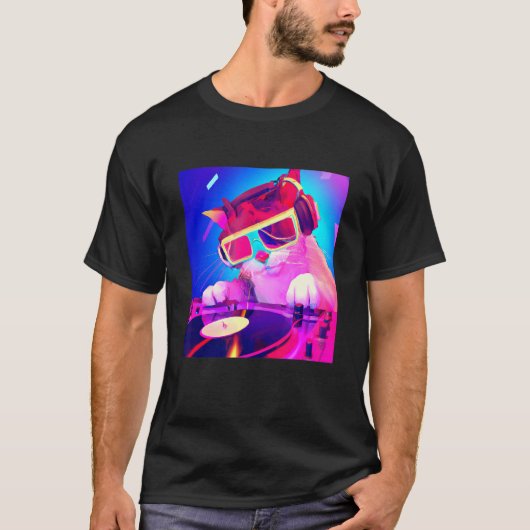 Cat DJ Vaporwave Ästhetische Männer Jungs Mädchen  T-Shirt (Vorderseite)