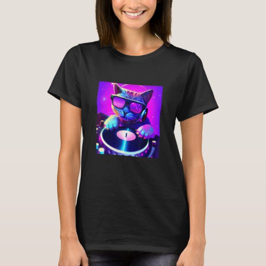 Cat DJ Vaporwave Ästhetische Männer Jungs Mädchen T-Shirt (Vorderseite)