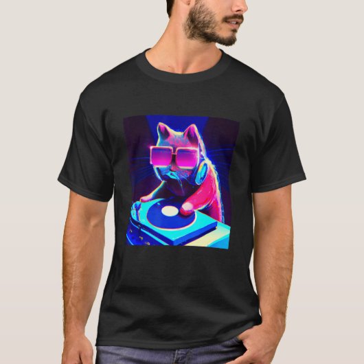 Cat DJ Vaporwave Ästhetische Männer Jungs Mädchen T-Shirt (Vorderseite)