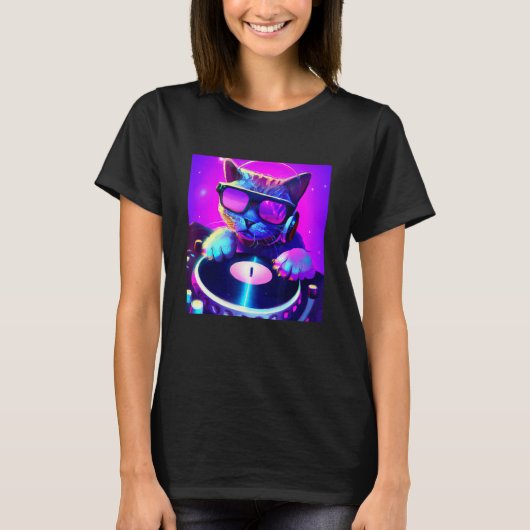 Cat DJ Vaporwave Ästhetische Männer Jungs Mädchen  T-Shirt (Vorderseite)