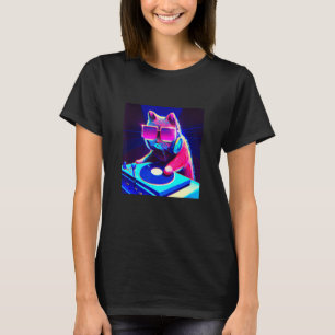 Cat DJ Vaporwave Ästhetische Männer Jungs Mädchen T-Shirt