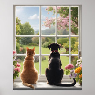 Cat Dog Ausblick aus dem Fenster Poster