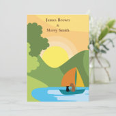 Cat Dog Boat Lake Warme Liebe Hochzeit Einladung (Stehend Vorderseite)