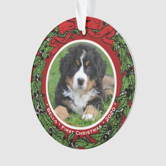 Cat Dog Foto Erste Weihnachtsbeeren Ornament (Vorderseite)