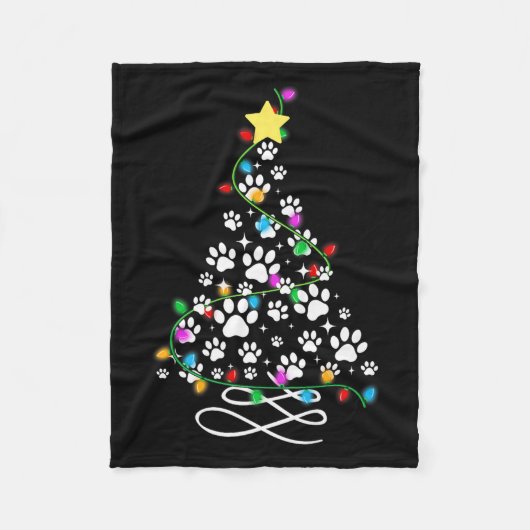 Cat Dog Paw Christmas Tree Lights Holiday Santa Fa Fleecedecke (Vorderseite)