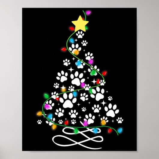 Cat Dog Paw Christmas Tree Lights Holiday Santa Fa Poster (Vorne)