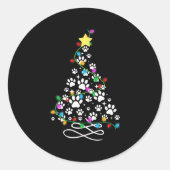 Cat Dog Paw Christmas Tree Lights Holiday Santa Fa Runder Aufkleber (Vorderseite)