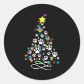 Cat Dog Paw Christmas Tree Lights Holiday Santa Fa Runder Aufkleber (Vorderseite)