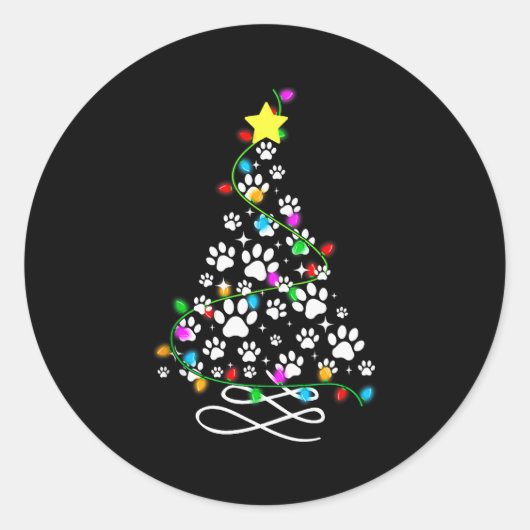 Cat Dog Paw Christmas Tree Lights Holiday Santa Fa Runder Aufkleber (Vorderseite)