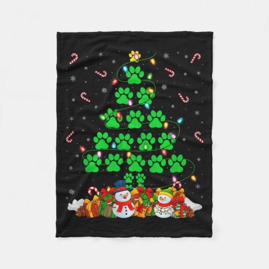 Cat Dog Paw Christmas Tree Lights Puppy Dog Cat Lo Fleecedecke (Vorderseite)
