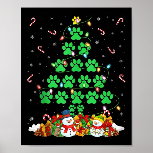 Cat Dog Paw Christmas Tree Lights Puppy Dog Cat Lo Poster (Vorne)