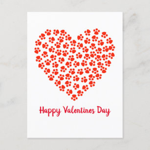Cat Dog Paw Prints Funny Valentine's Day Feiertagspostkarte
