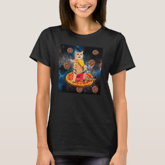 Cat Donut Riding Pizza Eating Ice Cream Galaxy Spa T-Shirt