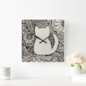 Cat Doodle Wall Clock Quadratische Wanduhr (Zuhause)